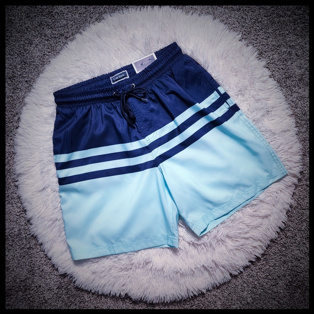 NWT Men's Club Room Aqua and Navy Swim Trunks Size Small
